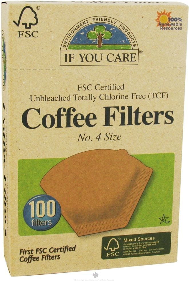 100 piece #4 Cone Style Unbleached Coffee Filters If You Care 