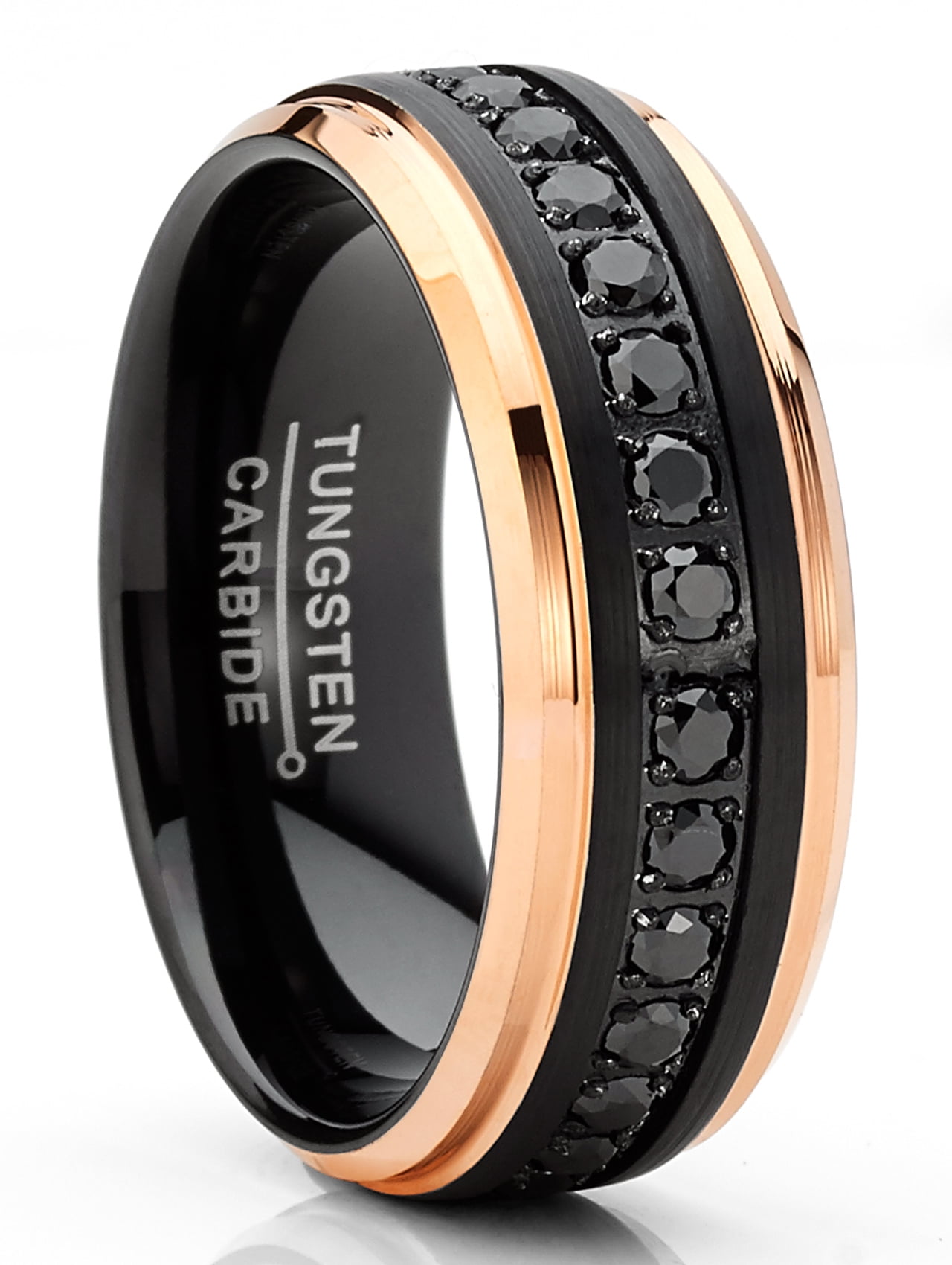 Gift Idea Men's Black Rose Gold Wedding Band Custom Tungsten Brushed Ring Engagement Band Step Dad Gift Black Tungsten Carbide Ring