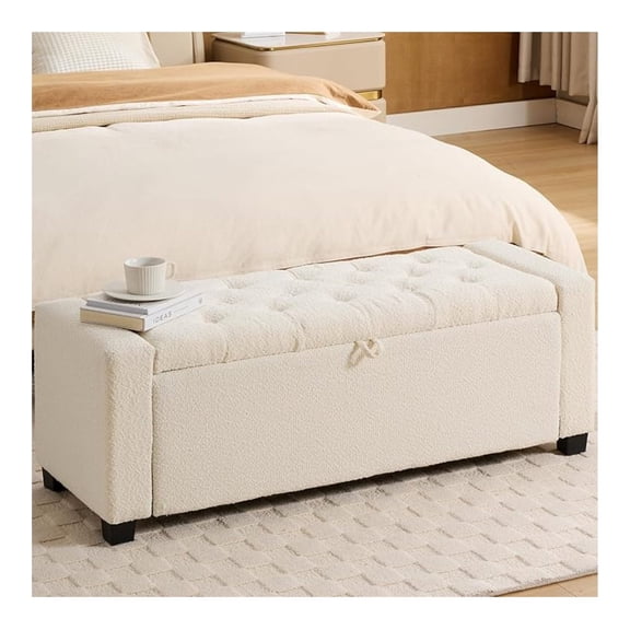 Storage Ottoman, Bedroom End of Bed, Living Room Ottoman with Hidden Storage (White)