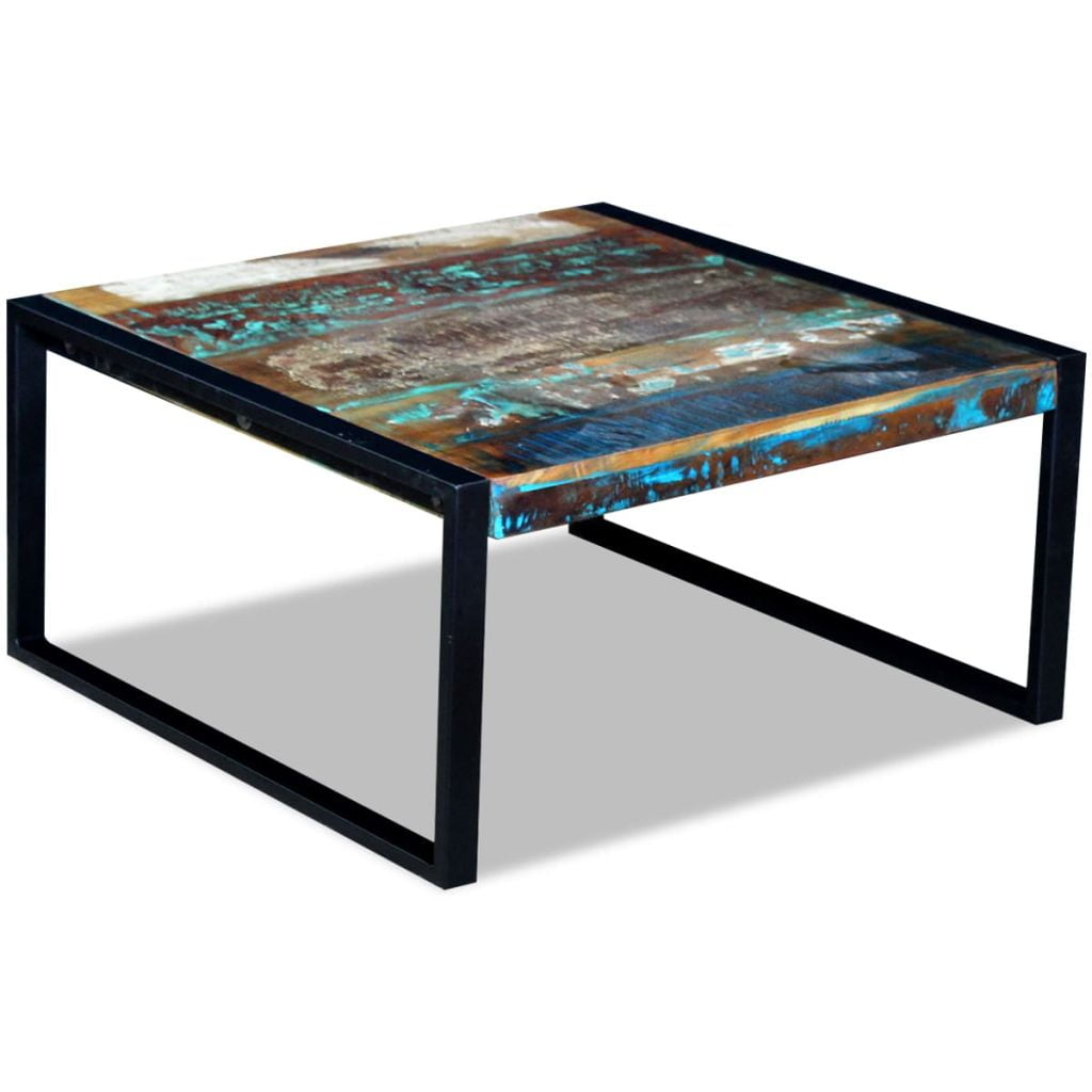 Solid Reclaimed Wood Coffee Couch, Side Tea Table Multicolor Steel Frame