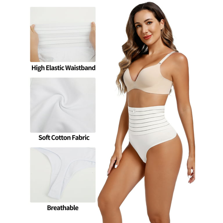 ANYFIT WEAR 2 Pack Shapewear Thong Panties for Women High Waist Tummy  Control Body Shaper Seamless Slimmer Underwear White L