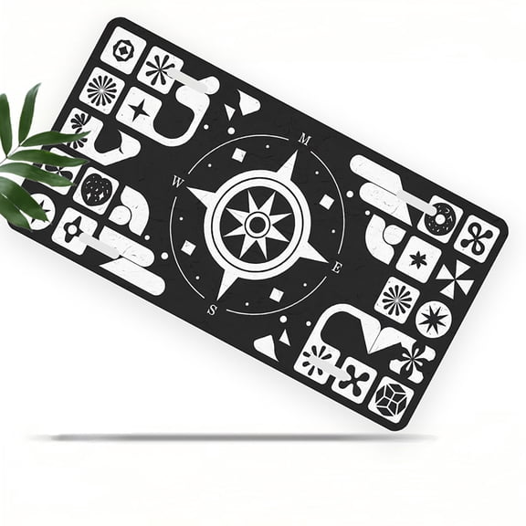 Abstract Compass with Symbols Front License Plate, Metal License Plate, Funny Standard Plates Personalized Novelty Decorative For Men/Women/Boys/Girls Car 6×12 Inch