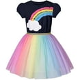 thumbnail image 1 of Vestido de Niña Azul Marino de Manga Corta Falda de Tul Arcoíris Fiesta de Cumpleaños 7 Años, 1 of 6