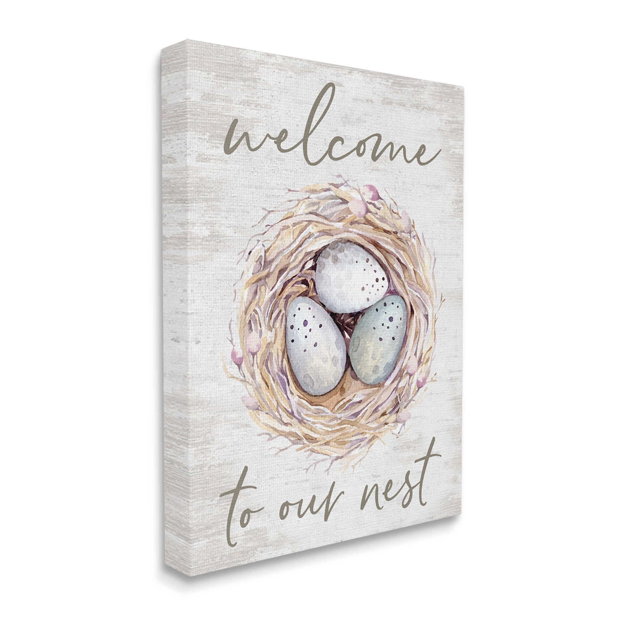 Stupell Industries Welcome To Our Nest Rustic Bird Egg Sign Graphic Art Gallery Wrapped Canvas Print Wall Art, Design by Lettered and Lined
