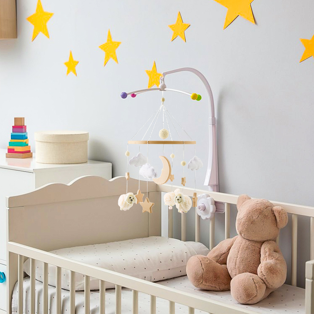Baby Crib Mobile Wind Chime – Wooden Bed Bell Hanging Pendant, Soothing Toy for Newborns, Home Nursery Decoration, Cream-Coloured