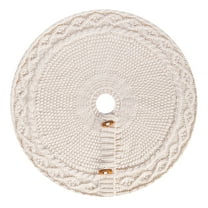 18" Mini White Knit Christmas Tree Skirt, Small Round Cable Knit Xmas Tree Collar with Solid & Striped Design, Cozy Farmhouse Holiday Décor, Tabletop Tree Base Cover, Rustic Winter Decorations