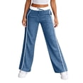 thumbnail image 4 of Wide Leg Lounge Pants for Women - Ice Silk Wrinkle Casual Elastic Waist Baggy Track Pants Blue 2XL, 4 of 6