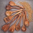 thumbnail image 2 of Juego de utensilios de cocina de madera, 9 cucharas de madera de teca natural para sartenes antiadherentes., 2 of 5