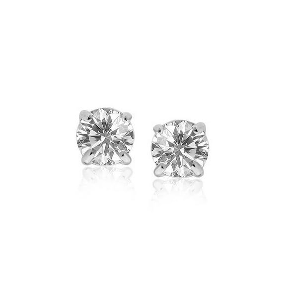 Sterling Silver Stud Earrings White Faceted Cubic Zirconia 0.24 in