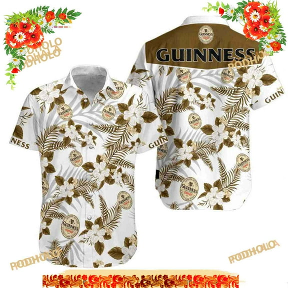 Guinness Hawaiian Shirt, Tropical Plants Pattern Aloha Shirt