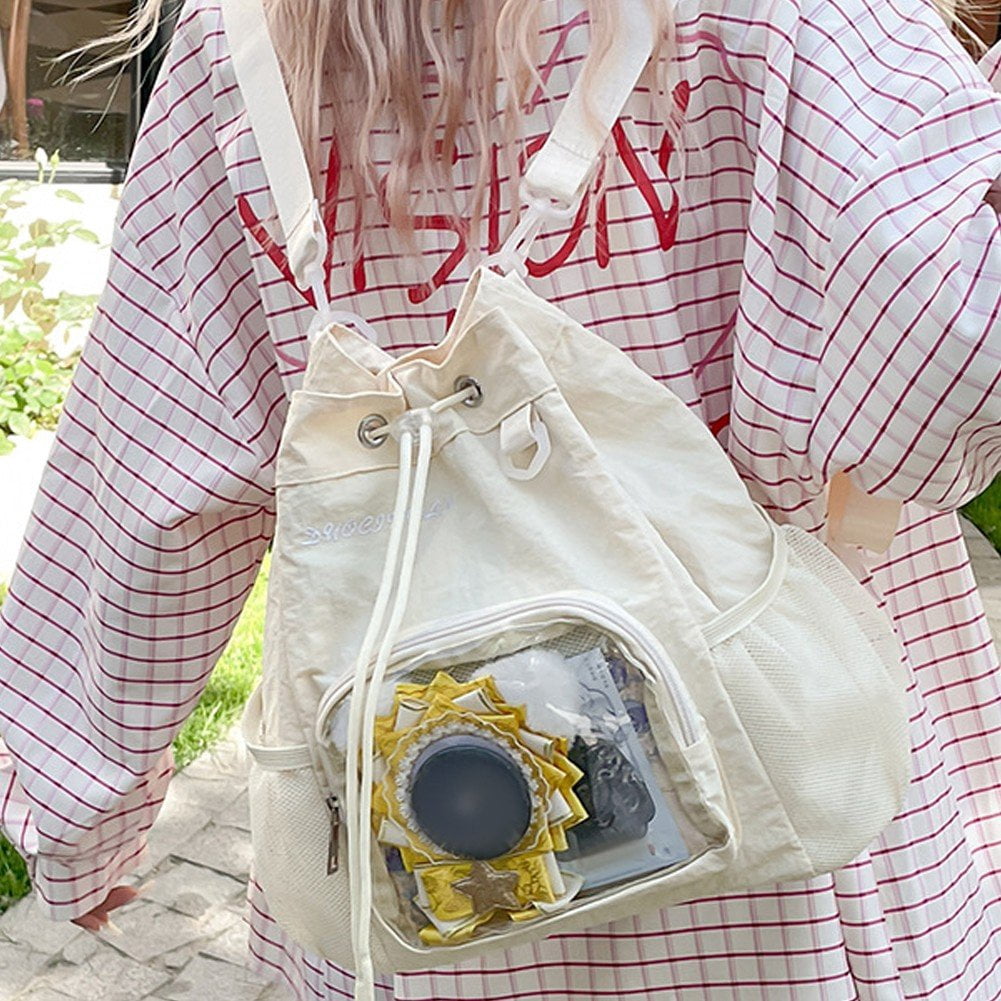 Slccxzc Women Grunge Drawstring Simple Backpacks Y2k Aesthetic Casual All Match Ita Bags