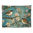 thumbnail image 5 of ONETECH Vintage Flower Tapestry Asian Cherry Blossoms Blue Teal Flower Bird Blossoms Garden Branches Vintage Asia Watercolor Oil Painting Decor Wall Hanging Living Room Bedroom Dormitory Backdrop, 5 of 7