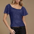 thumbnail image 2 of JGGSPWM Sparkling Sequined Tops for Women Glittery Party Blouse Short Sleeve Elegant Evening Wear Blue XL, 2 of 6
