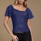 thumbnail image 2 of Mujeres de Manga Corta Tops Color Sólido Lentejuelas Moda Casual Top 95% Poliéster 5% Spandex, Nueva Blusa de Cuello Redondo para la Fiesta Y Diario, 2 of 6
