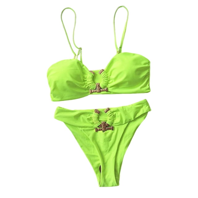 Conjunto de bikini para mujer, traje de baño, traje de baño de verano con tirantes finos para la playa. Verde