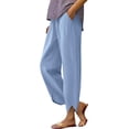 thumbnail image 6 of XFLWAM Summer Casual Pants for Women Cotton Linen Wide Leg Cropped Tulip Pant Drawstring Lounge Palazzo Trousers with Pockets Blue XL, 6 of 9