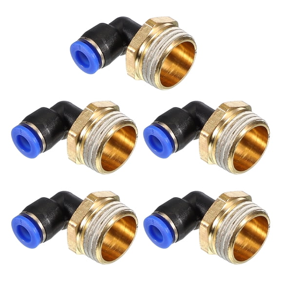 Uxcell 1/2" Push to Connect Fitting 5 Pack PT Male Thread 90 Degree Connect 6mm Tubing Elbow Adapter