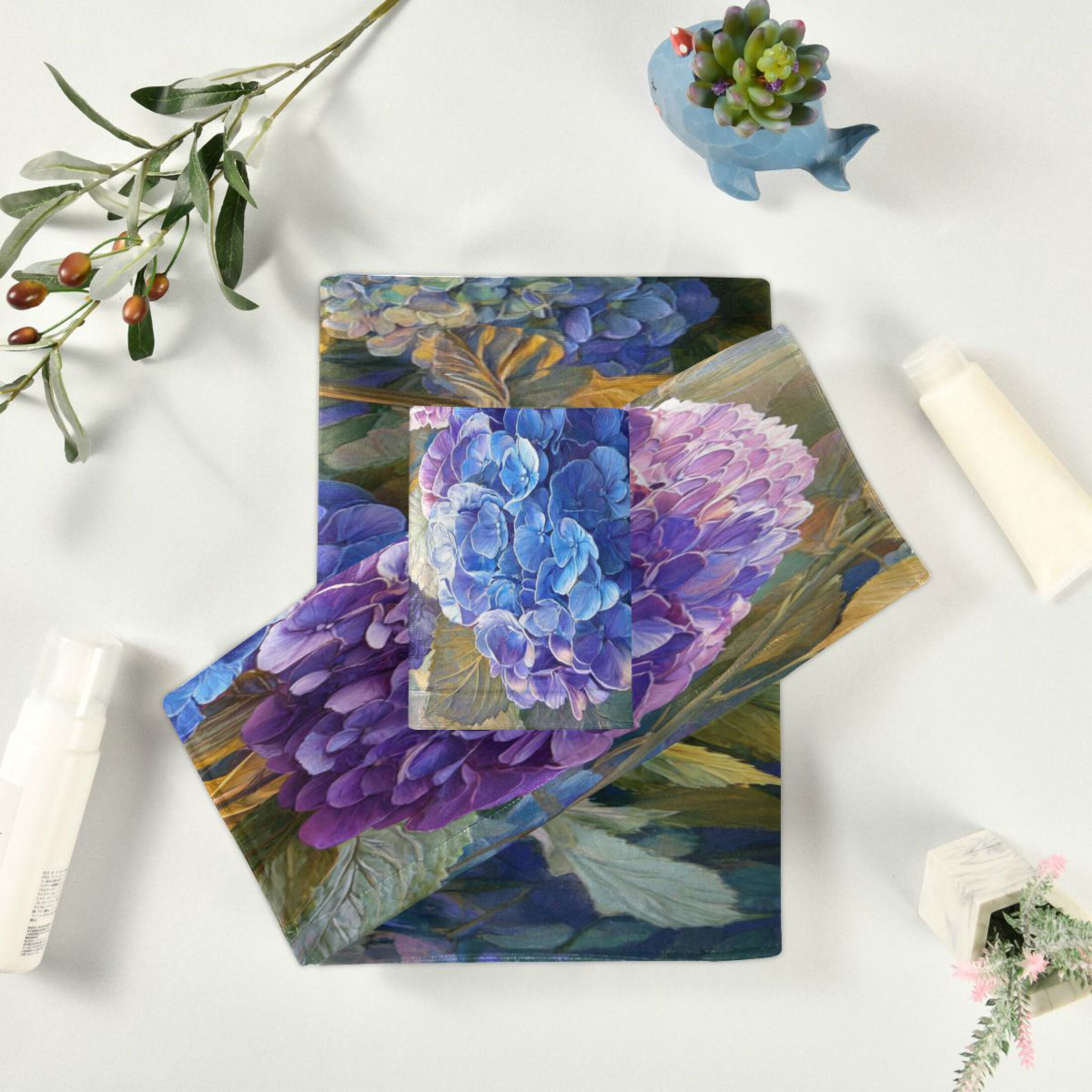 3 Sizes of Towel Sets Including Bath Towel Hand Towel and Washcloth for Daily Use Beautiful Painting Of Hydrangeas