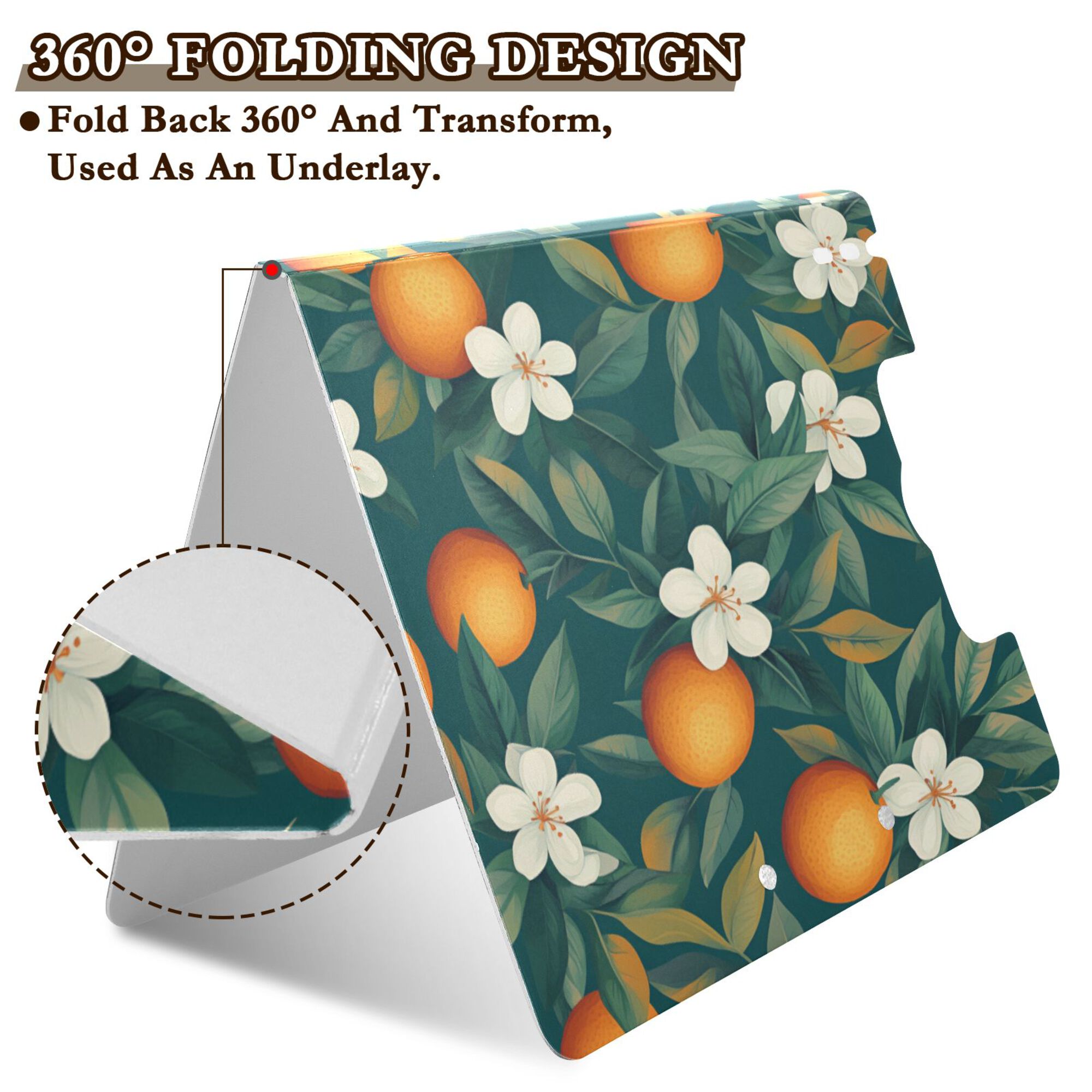 FORMRS A4 Clipboard Folder with Pen Holder Horizontal Foldable School Office Binder, Floral Orange Pattern