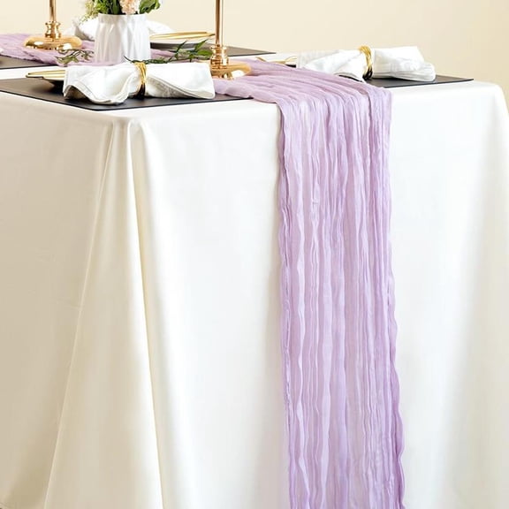 Bohemian Gauze Cheesecloth Table Runner - Wrinkled Crinkled Fabric for Wedding, Party, Home Decor - 35" x 71" Light Purple