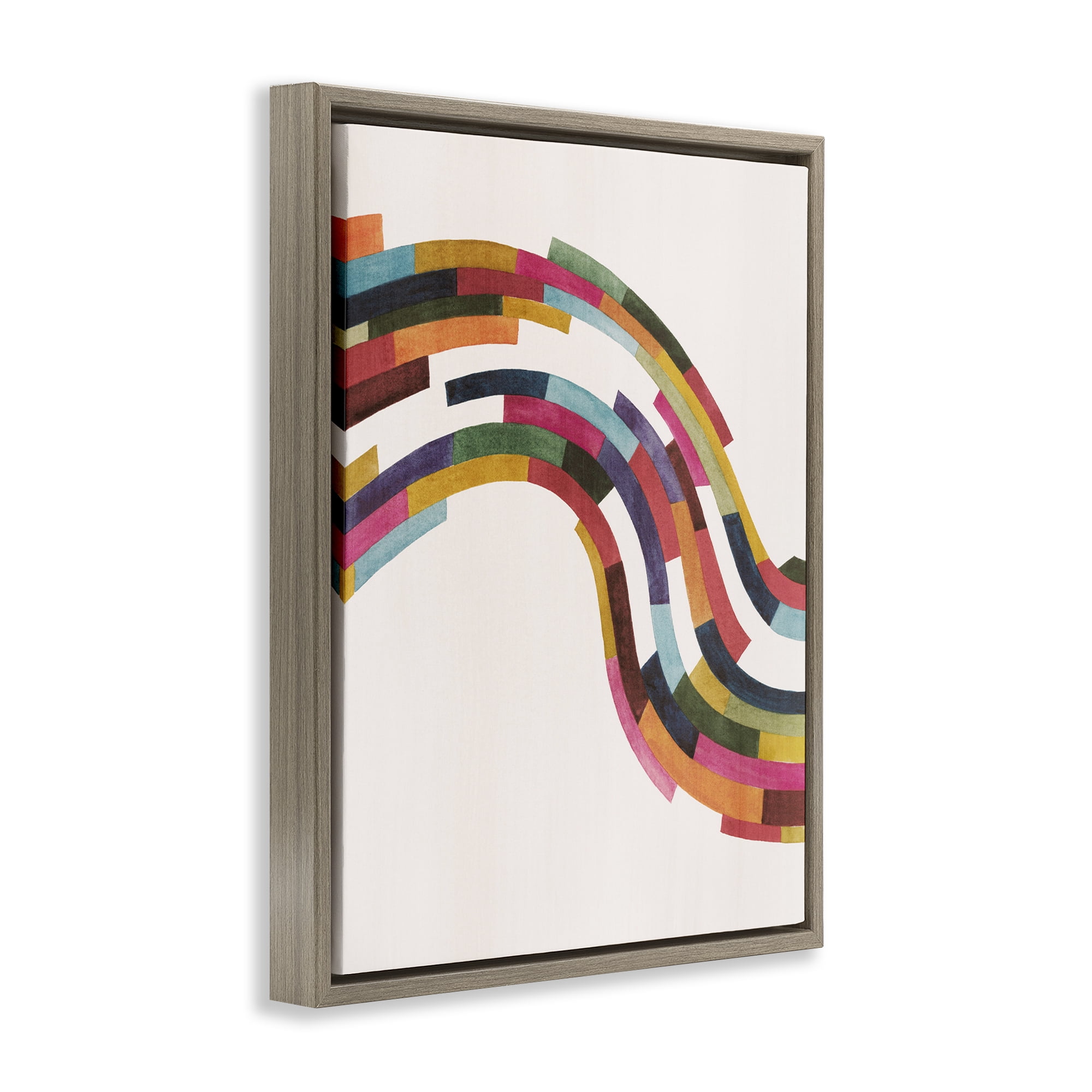 Stupell Industries Modern Geometric Wave Design Abstract Painting Brown Floater Framed Canvas Art Print Wall Art, 25 x 31