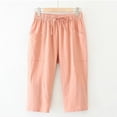 thumbnail image 2 of Outfmvch Cropped Linen Pants Women for Women Petite Loose Elastic Waist Cropped Trouser Wide Leg Crop Pants Women's Culottes Capri Pants with Lace Side Cotton Linen Pants Pink XL-4XL, 2 of 3