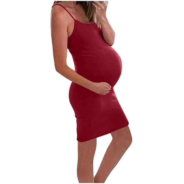 Diufon Robe de Maternité Sans Manches pour Femmes Décontractée à Bretelles Spaghetti Grossesse Moulante Couleur Unie Robe de Nuit