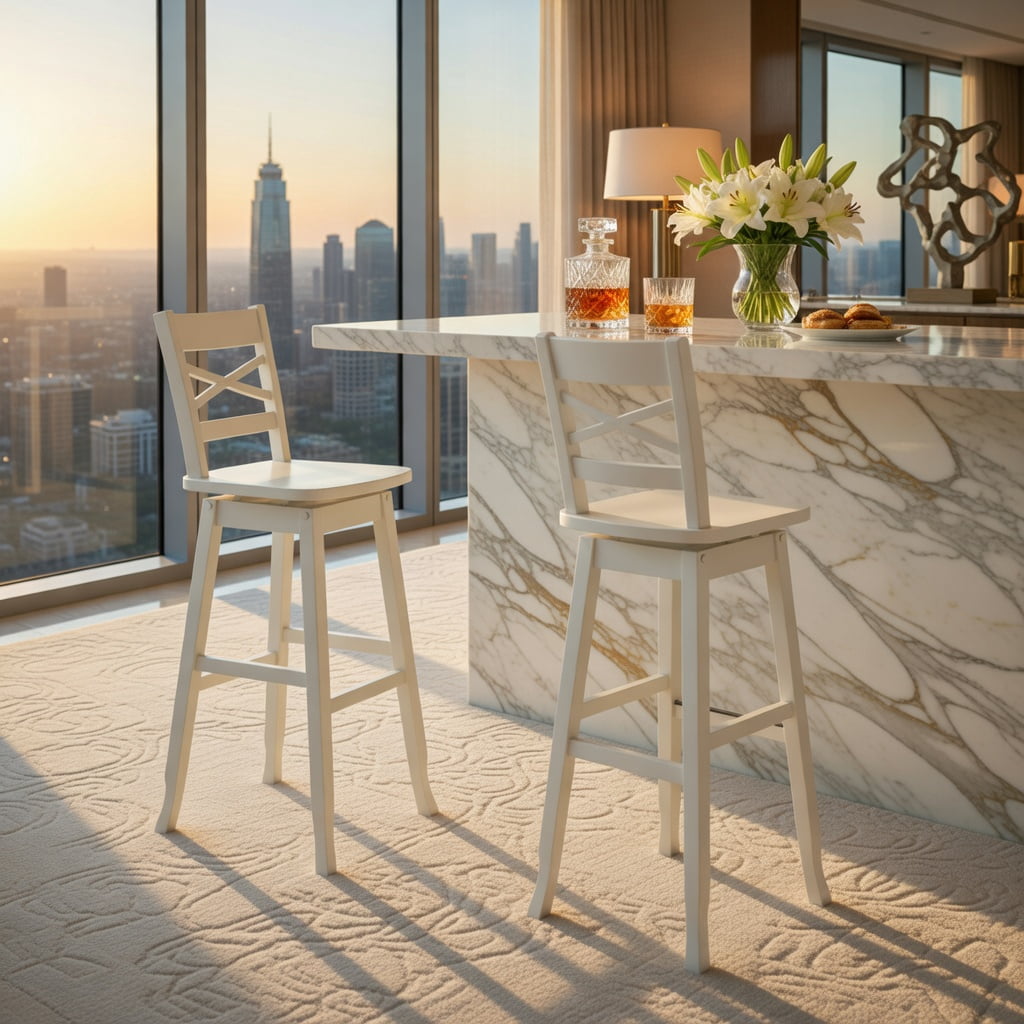 Demi Bonn Set of 2 Swivel Counter 30" Height Bar Stool withclined Backrest, Modern Kitchen Dining Chair, White