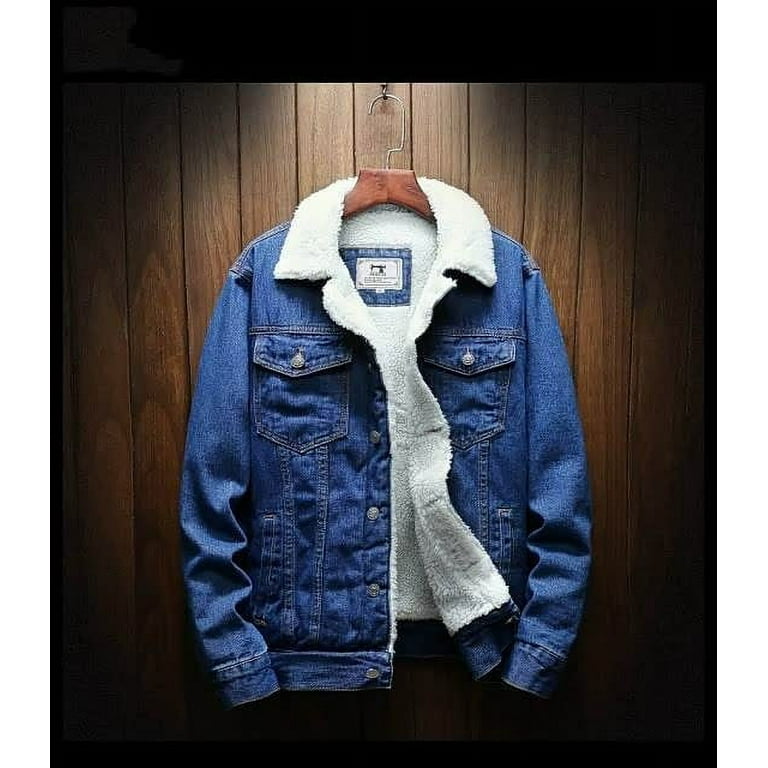 Byte Legend Men s Wool Lined Casual Fashionable And Warm Denim Jacket Solid Color Lapel Coat Walmart