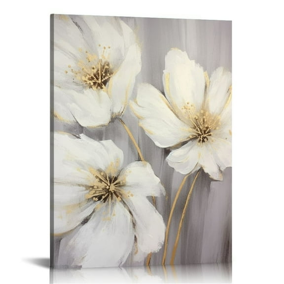 JRXY Flower Painting Wall Art Framed: Vintage Floral Canvas Picture with Painted Gold Foil Abstract Nature Botanical Print Blossom Wildflower Artwork Decor for Living Room Bedroom 12x16 in