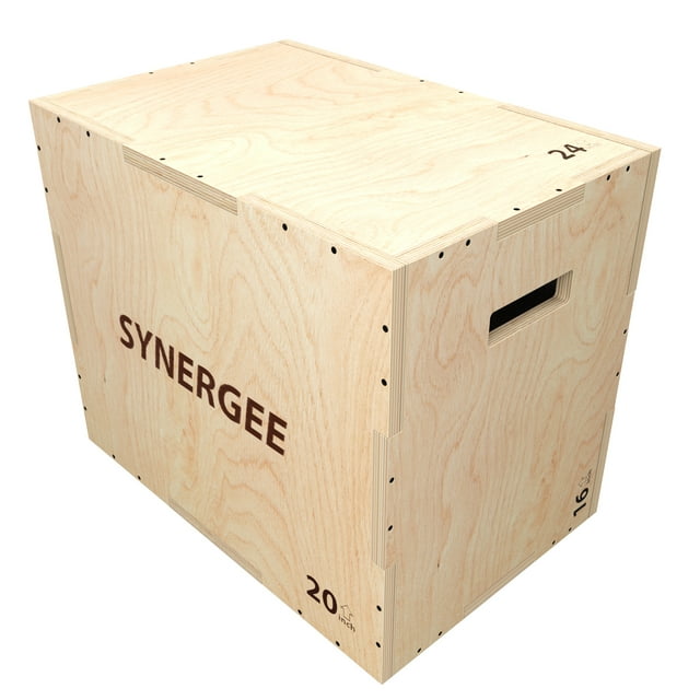 Synergee 3 in 1 Wood Plyometric Box for Jump Training and Conditioning. Wooden Plyo Box All In One Jump Trainer. Size - 24/20/16
