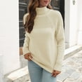 thumbnail image 6 of IROINNID Womens Sweater Turtleneck Pullover Sweater Solid Color Loose Mid-Length Long Sleeve Sweater Knitted Raglan Tops Blouse, 6 of 7