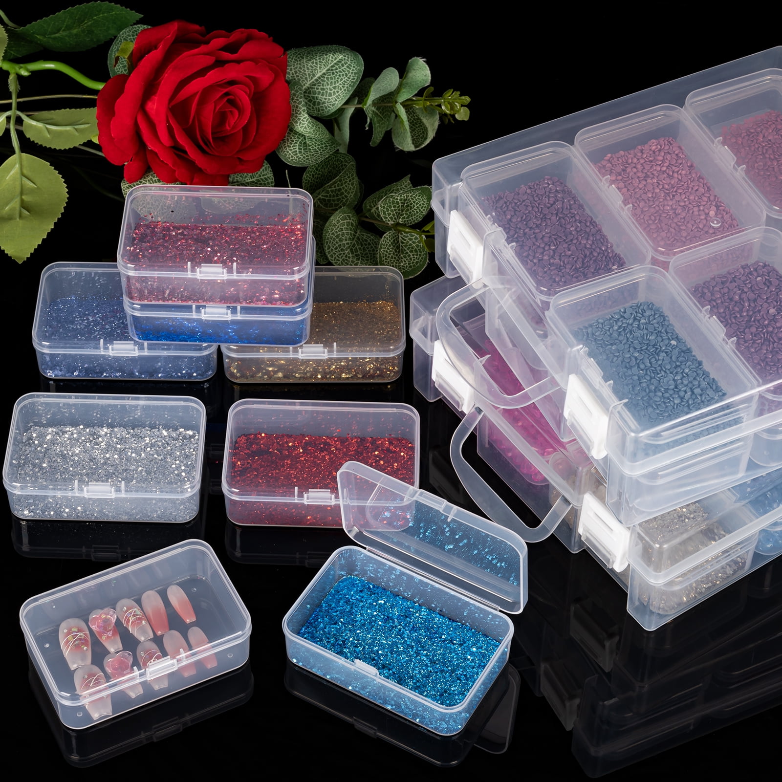 Bead Organizer Box, 12 Slots Bead Storage Box, Diamond Paintings Accessory Storage Containers for Craft Seed Beads Jewelry Charms Rings Glitter Rhinestones (1 Pack)