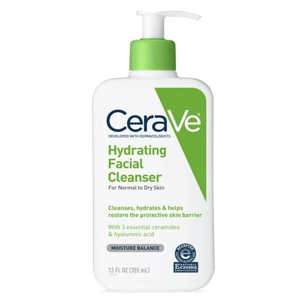 CeraVe Hydrating Facial Cleanser 12 oz for Daily Face Washing, Dry to Normal (Best Drugstore Cleanser For Dry Skin)