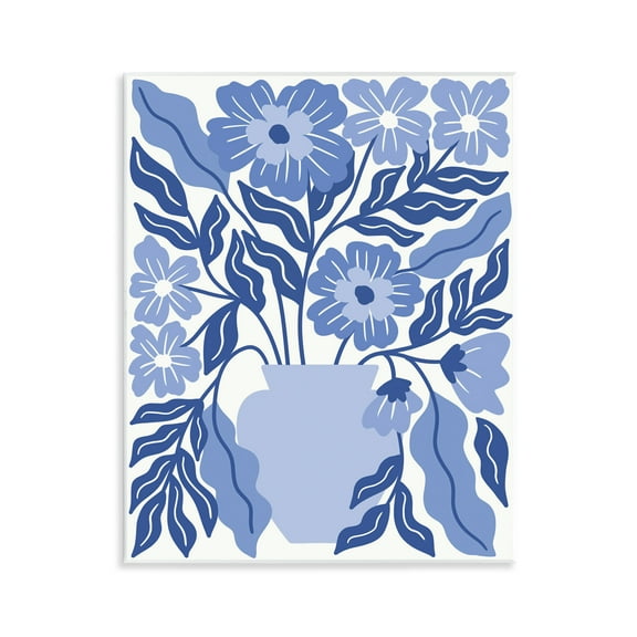 Stupell Industries Blue & White Flower Vase Plants & Flowers Painting Unframed Art Print Wall Art, 11 x 14