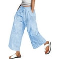 thumbnail image 3 of Womens Wide Leg Capri Pants Gingham Plaid Culottes Summer Elastic Waist Palazzo Trousers Bottoms With Pockets, 3 of 8
