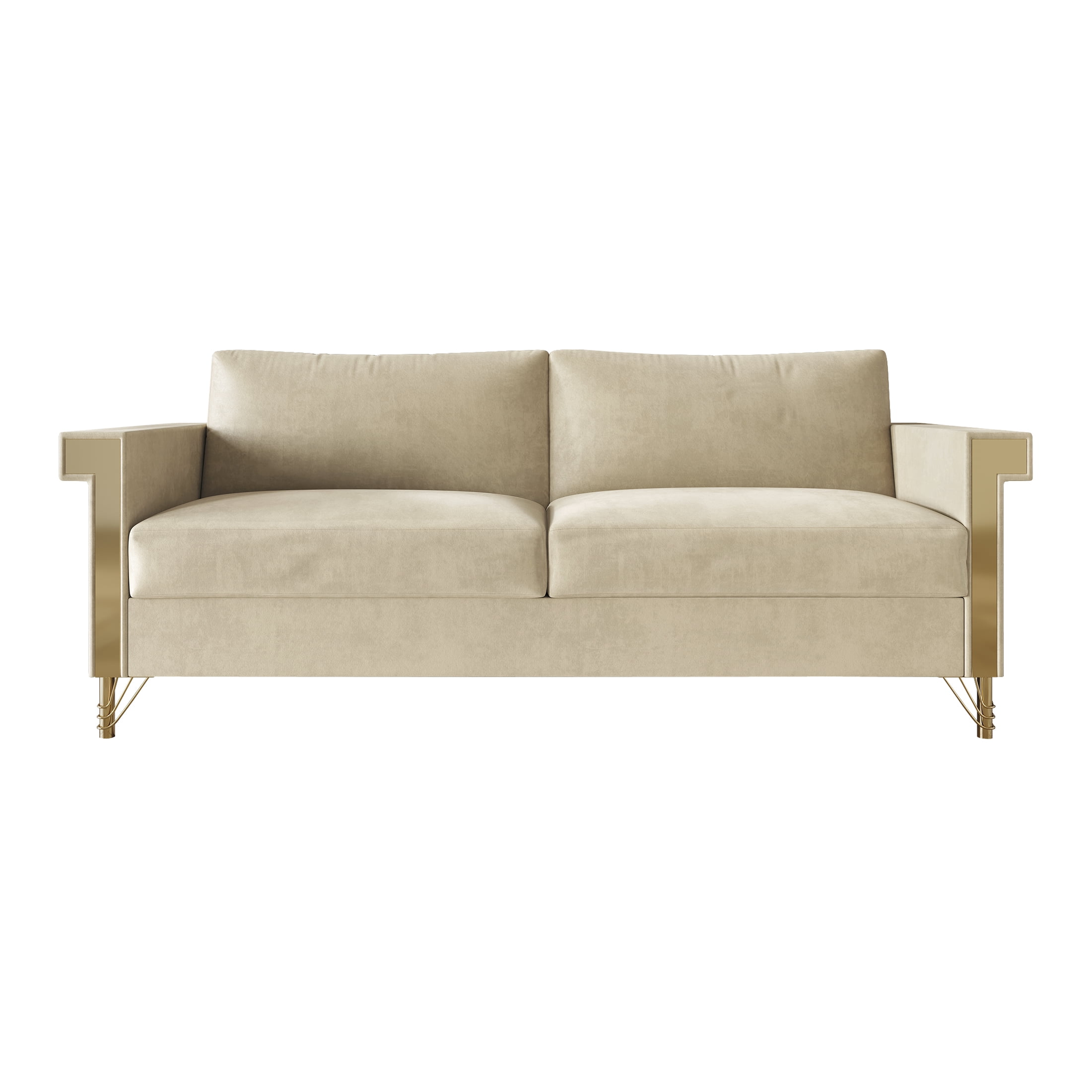 Castle Place Comtemporary Glam Velvet Upholstered Sofa, Champagne
