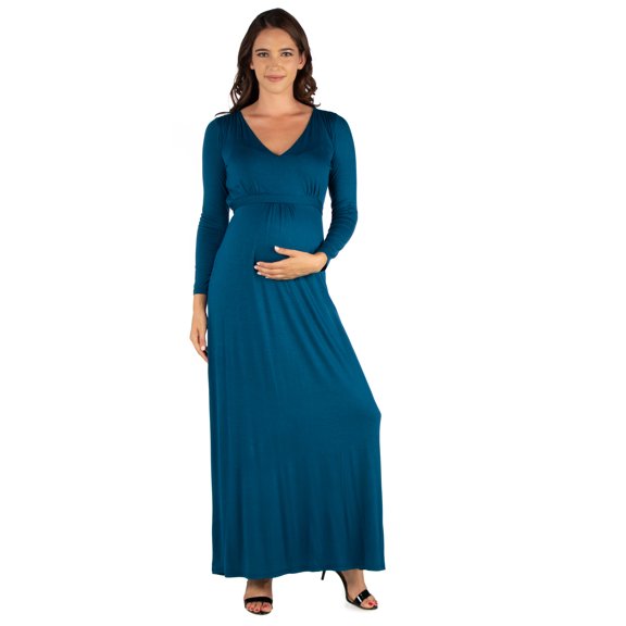24seven Comfort Apparel V-Neck Long Sleeve Maternity Maxi Dress