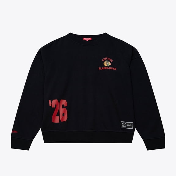 Women's Mitchell & Ness  Black Chicago Blackhawks Crewneck Sweatshirt