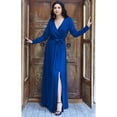 thumbnail image 3 of KOH KOH Long Sleeve V-Neck Bridesmaid Wedding Guest Party Winter Fall Formal Evening Tall Sexy Slit Full Floor Length Gown Maxi Dress For Women Cobalt Royal Blue Small US 4-6 NT176, 3 of 6