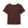 thumbnail image 7 of Coerni Girls Short Sleeve Shirts Ribbed Knit Cotton Slim Fit Tshirt Basic Boat Neck Tops Casual Summer Cute Yoga Tee Fashion Clothes, 7 of 7