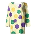thumbnail image 4 of UPPADA Femmes T-Shirts à Manches 3/4 Mardi Gras Yall T-Shirts à Imprimé Floral Col Rond Blouse à devant Plissé Hauts d'Été Décontractés Chandail à Enfiler Haut Mode Fête Défilé Hauts Hauts à Manches 3/4 pour Femmes Aubaines, 4 of 5