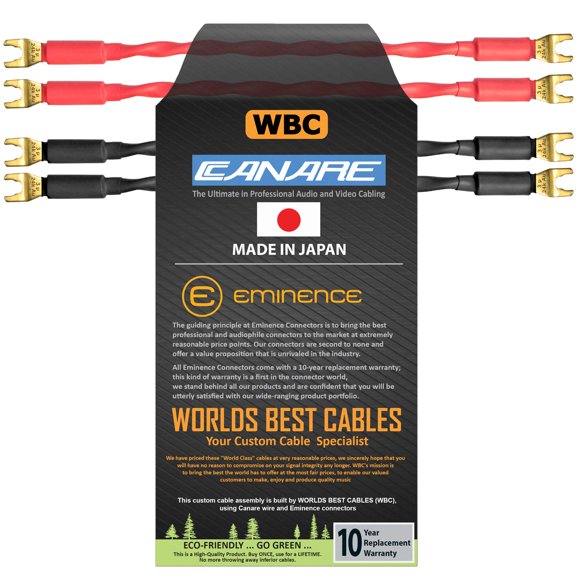 WORLDS BEST CABLES 4 Units - 8 Inch - Canare 4S11 – Audiophile Grade - 11AWG - HiFi Speaker Jumper Cable Terminated with Gold Spade Connectors
