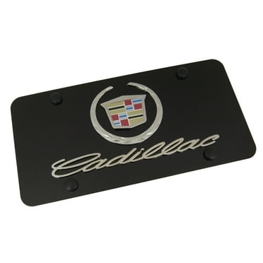 Cadillac New Dual Logo License Plate (Chrome on Black)