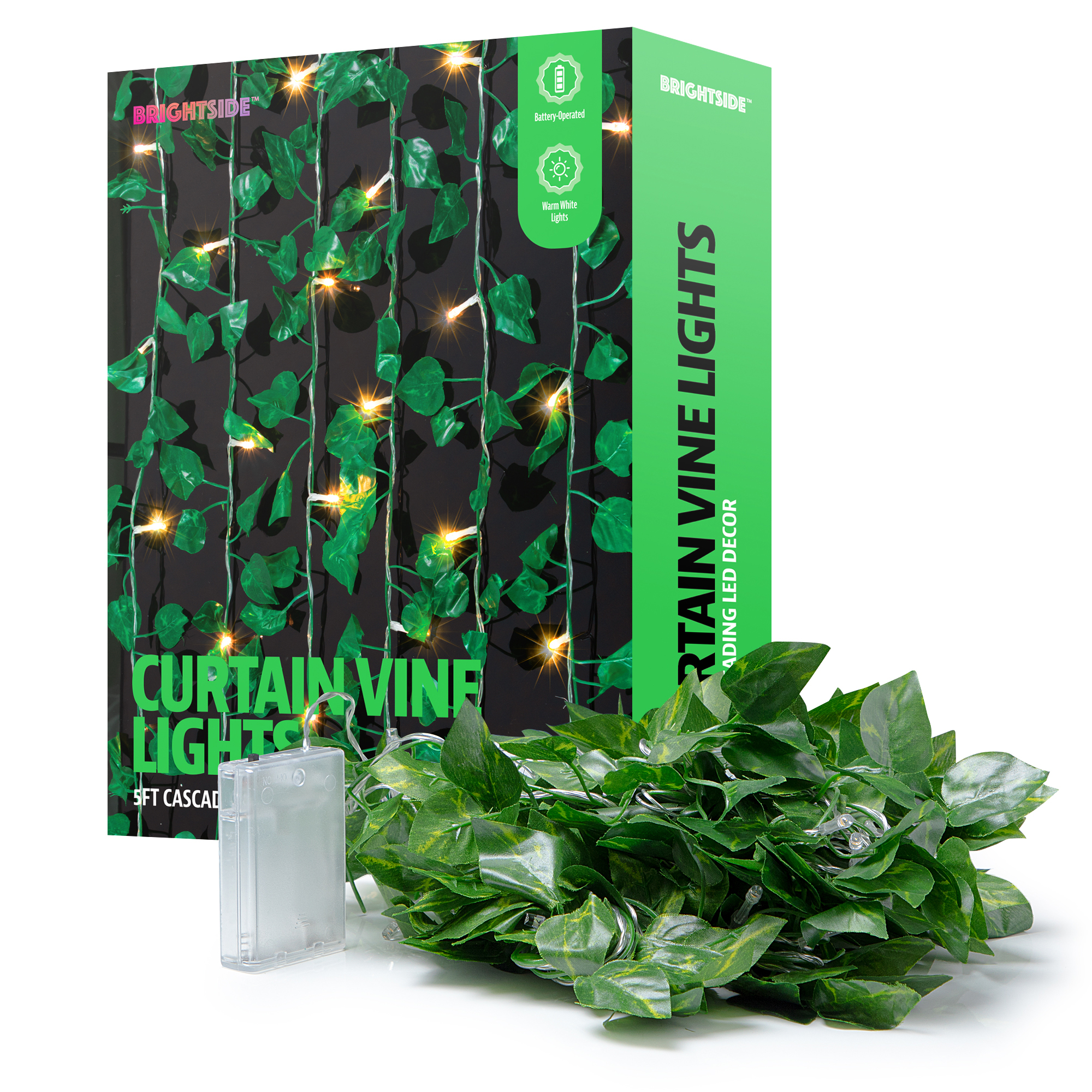 BrightSide LED Cascading Curtain Vine Indoor Lights, Warm White, 3.5ft W x 5ft H
