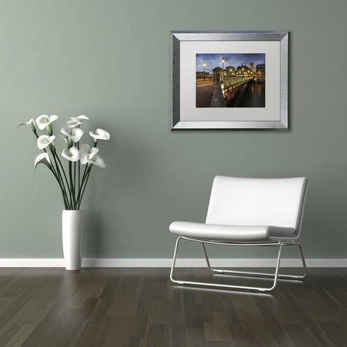 Trademark Fine Art "Bridge of Arcole in Paris" Canvas Art by Mathieu Rivrin, White Matte, Silver Frame