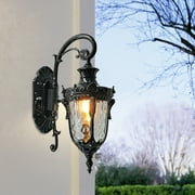 Fichiouy Retro Wall Light Fixture Exterior Lighting Lantern Lamp for Garden Porch Patio Black E26
