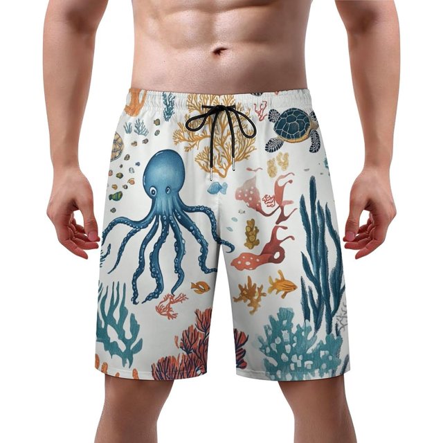 NICKSUN Men's Swim Trunks, Cute Print Quick Dry Summer Board Beach Shorts with Mesh Lining and Pockets