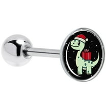 Body Candy 14G Christmas Tongue Ring - 316L Steel Straight Barbell Winter Holiday Dinosaur Tongue Piercing for Women Men