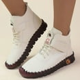 thumbnail image 3 of Botas de mujer de algodón con velcro, cosidas a mano y suela suave, de talla grande, con forro polar y cálidas botas con cordones, 3 of 6